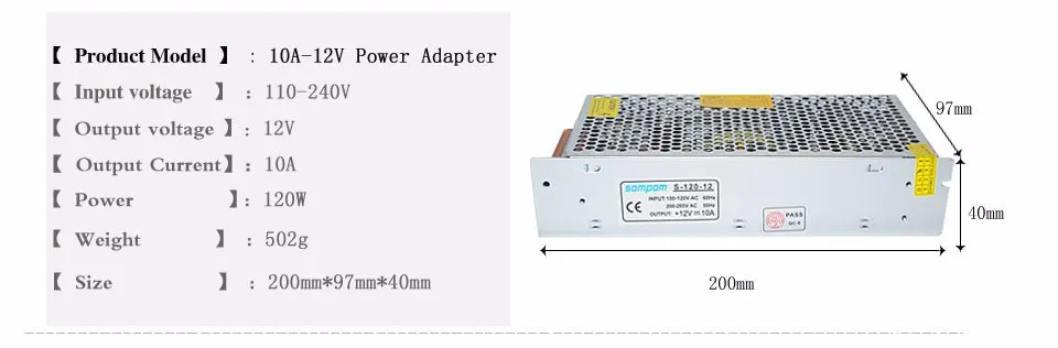 10A 15A 20A 30A AC110V-240V к DC12V переключатель адаптер питания трансформатор DC адаптер для SMD светодиодные ленты светильник - Цвет: 10A 120W