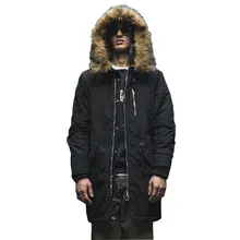 Мужские плотные однотонные повседневные зимние парки с широкой талией и воротником-стойкой из меха енота, мужские парки с регулируемой талией