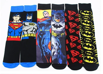 

24pcs=12pair christmas USA New printing knitted superman batman Film Fans men Classical long Socks 24pcs/lot