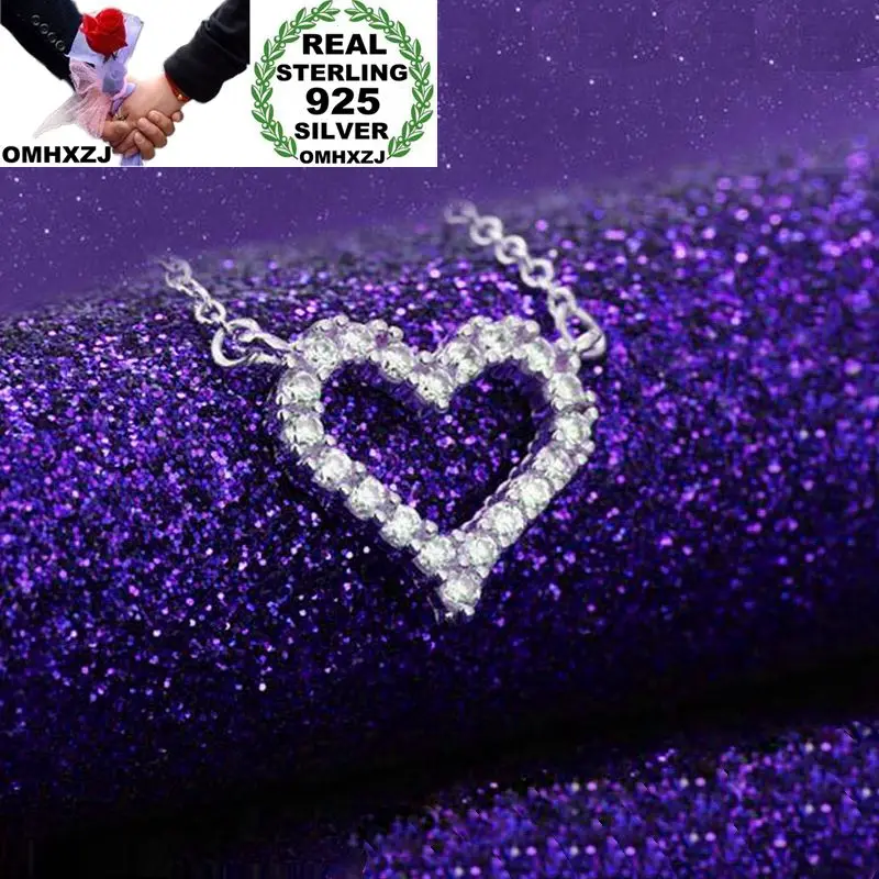 OMHXZJ Wholesale Personality Fashion OL Woman Girl Party Gift Silver Heart AAA Zircon 925 Sterling Pendant Necklace NC53 | Украшения и