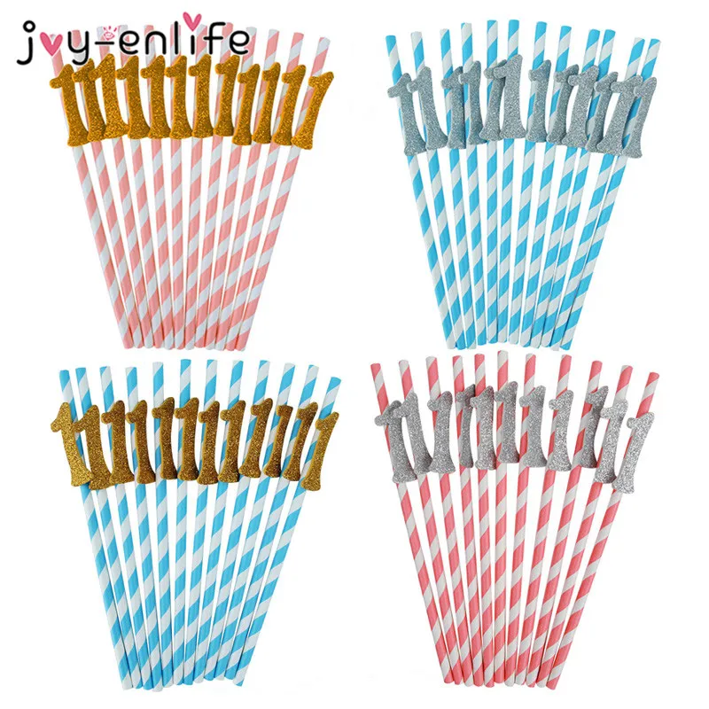 

12pcs 1st Birthday Gold/Silver "1" With Paper Drinking Straws Kids One Years Old Birthday Party Decoration Baby Shower Supplies