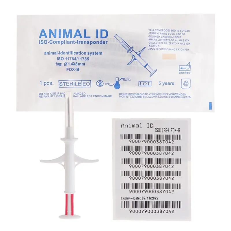 ПЭТ ID микрочип шприц 1,4x8 мм ISO11784/5 FDX-B HDX животное тег инжектор IP67