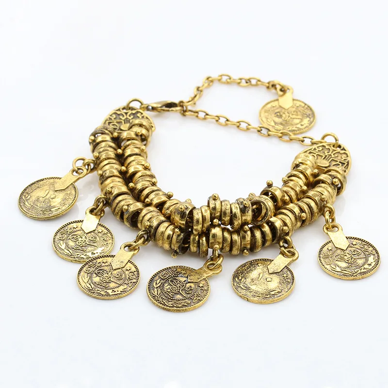 Индийский женский браслет на ногу в богемном стиле с золотыми и серебряными монетами, браслет на ногу, босоножки, ювелирные изделия, пляжные аксессуары для женщин - Окраска металла: Gold