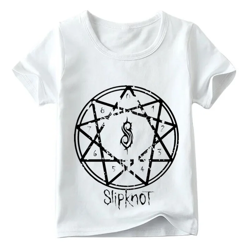 Модные Рок-Группа Slipknot принт детская футболка Для детей, на лето короткий рукав топы белого цвета для мальчиков и девочек, Повседневная футболка, ooo326