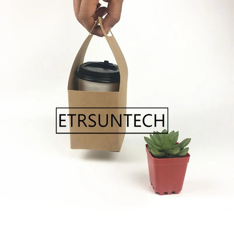 

200pcs Disposable Cup Holder Takeaway Packed Coffee Tea Kraft Paper Cup Holder Portable Beverage Packaging Box