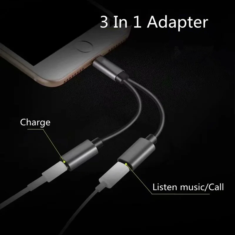 

HOTR 3 in 1 Adapter 1 Male to 2 Female For IOS System Charging with Listening Music/Answer the Call for Lightening interface