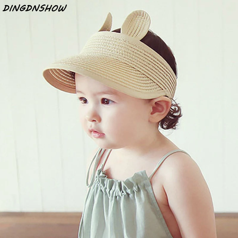 

[DINGDNSHOW] 2019 Fashion Sun Hat Kids Cartoon Straw Hat Ear Lovely Summer Cap Visor Baby Hat for Boys and Girls