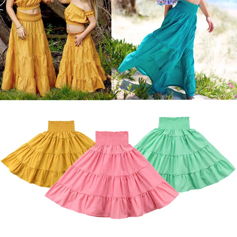 Toddler Kids Girls Maxi Skirts Casual Summer Elastic High Waist Boho