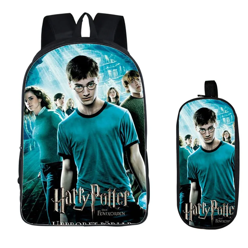 

Harry Potter 2PC Set with Pencil Case Student Backpacks DIY Printing Cool School Children Bags For Boys Kids Book Men Bag New