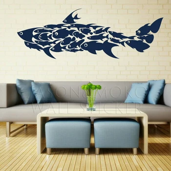 

Large Shark Little Fish Decals Interior Wall Stickers Mural Wallpaper Art Children's Kids Room Nursery 55x158cm Home New Year