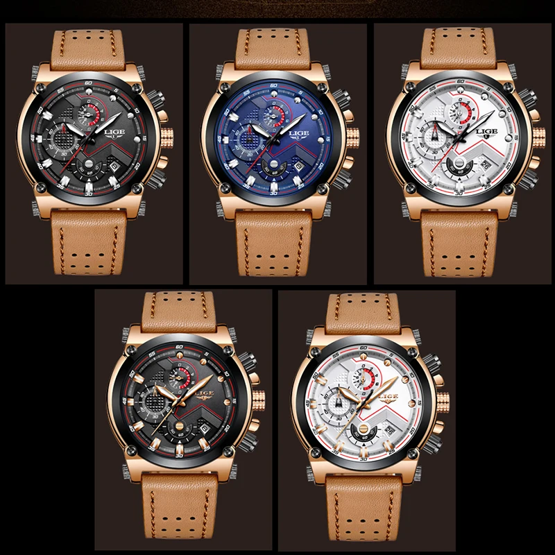 

2018 LIGE Men Watch Male Leather Automatic date Quartz Watches Men Brand Luxury Waterproof Sport Clock Relogio Masculino+Box