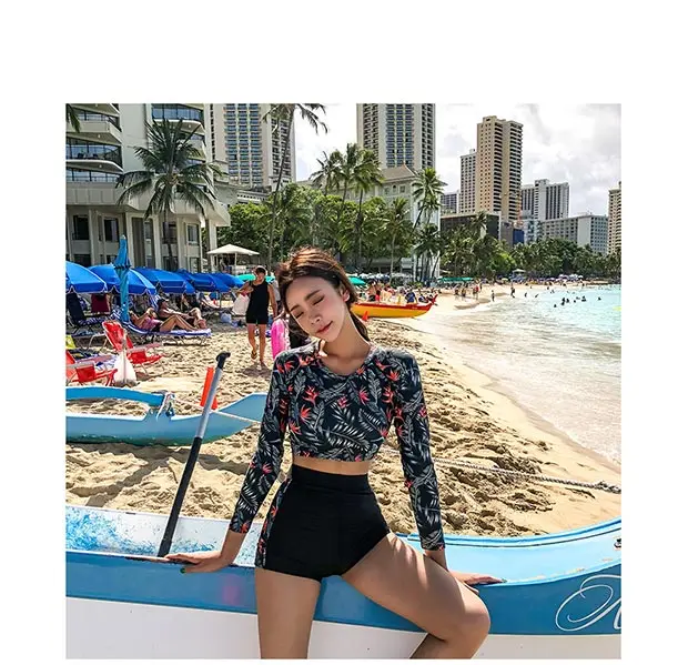 Two Piece Bikini Set Korean Style Women Sexy Lovely Swimwear Tankini Set Long Sleeve Bathing Suits Beach Wear Rashguard