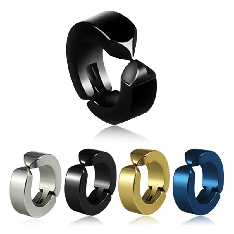

2PCS Unisex Punk Clip on ear without piercing no hole Fake Body Circle Hoop Jewelry Earrings for women men gold silver black