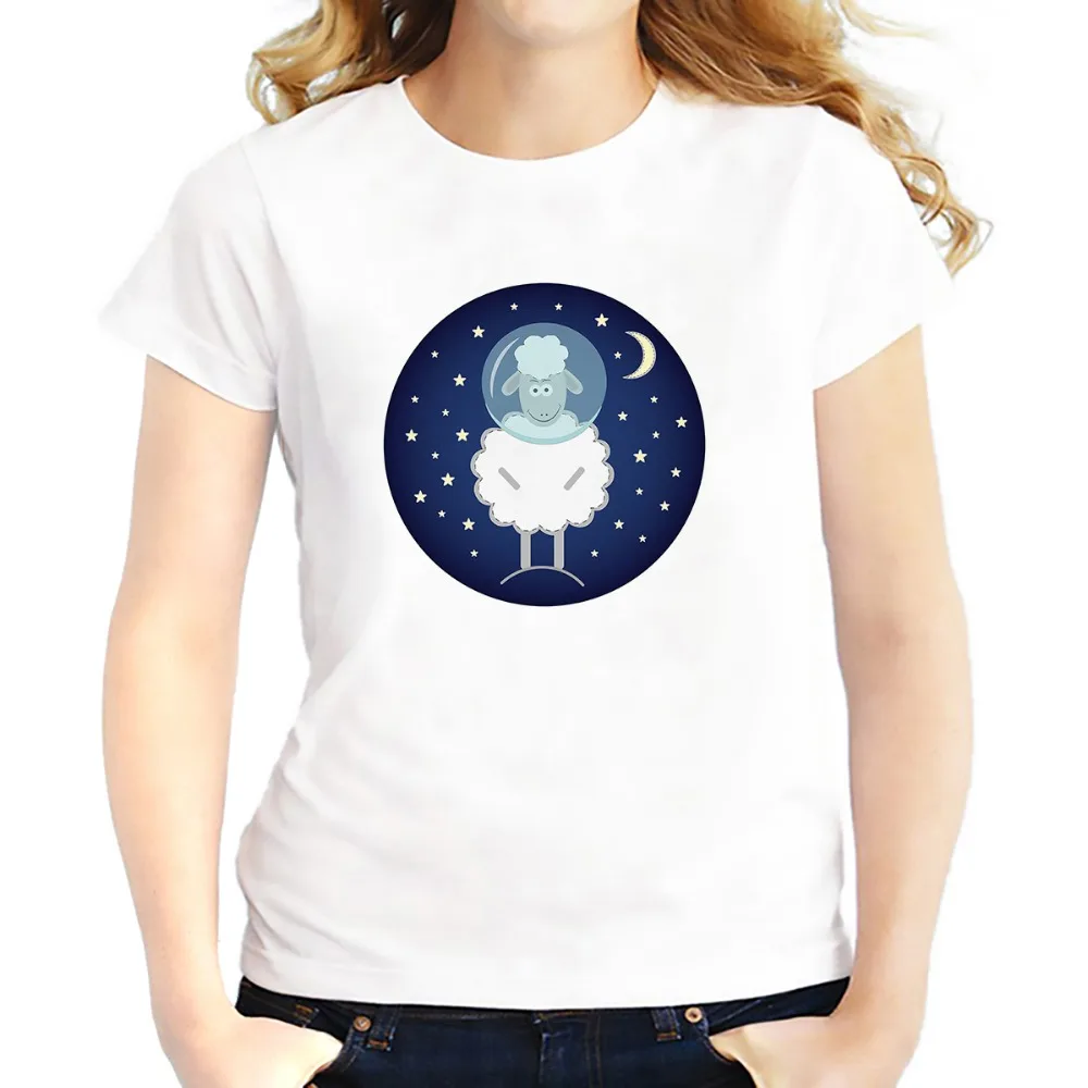 Lucu Baik Malam Domba Kartun T Shirt Feminina Jollypeach Baru Lembut