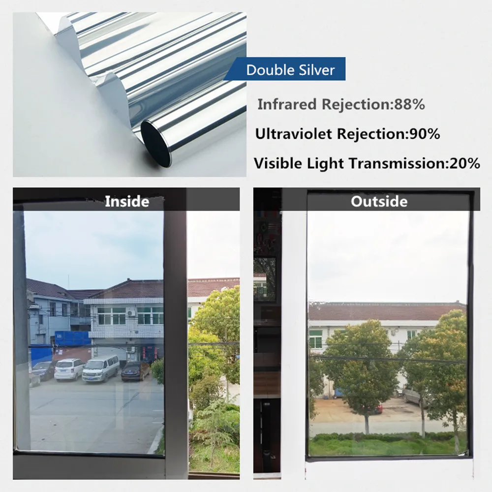 

UV Rejection Silver Mirrored Effect Solar Tint Film One Way Mirror Window Film Self Adhesive Sticker Decals Foils 1.52x10m