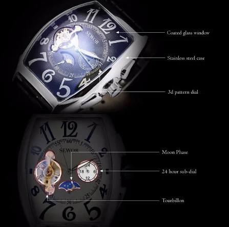 SEWOR Classic Wrap Gold Case Men's Watches Luxury Brand Automatic Watch Calendar Mens Watch Mechanical Black Watch SEWOR Classic Wrap Gold Case Men's Watches Luxury Brand Automatic Watch Calendar Mens Watch Mechanical Black Watch