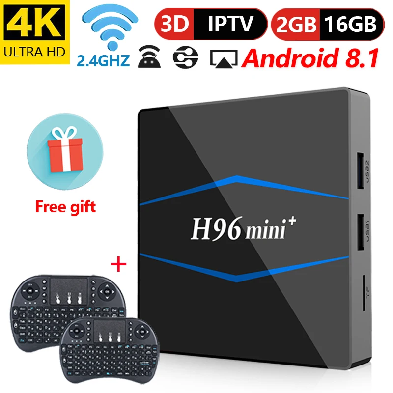 

H96 mini+ Intelligent Android 8.1 TV BOX RK3229 Quad-core 2gb 16gb 2.4g WiFi Set-top box H.265 VP9 UHD 4 k*2 k HD Media Player