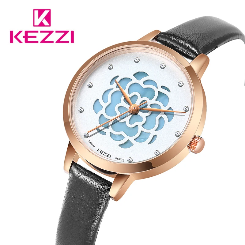 

Kezzi Brand Lady 3D Flower Dial Leather Watch Luxury Rhinestone Quartz Wrist Watches Woman Dress Montre Femme Reloj Girl Gifts