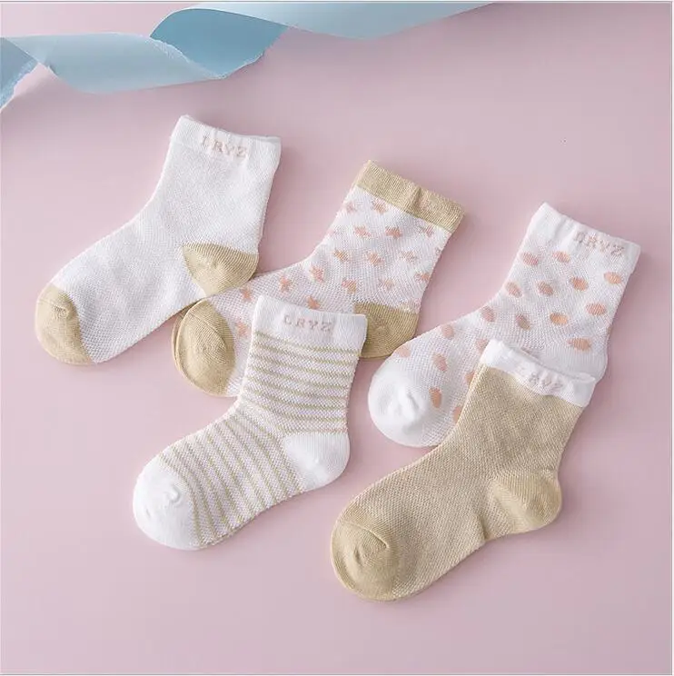 5 шт./лот; комплект Хлопковых Носков для новорожденных; носки для маленьких мальчиков и девочек; нескользящие летние носки для От 0 до 1 года; Bebe - Цвет: beige for 0 to1 age
