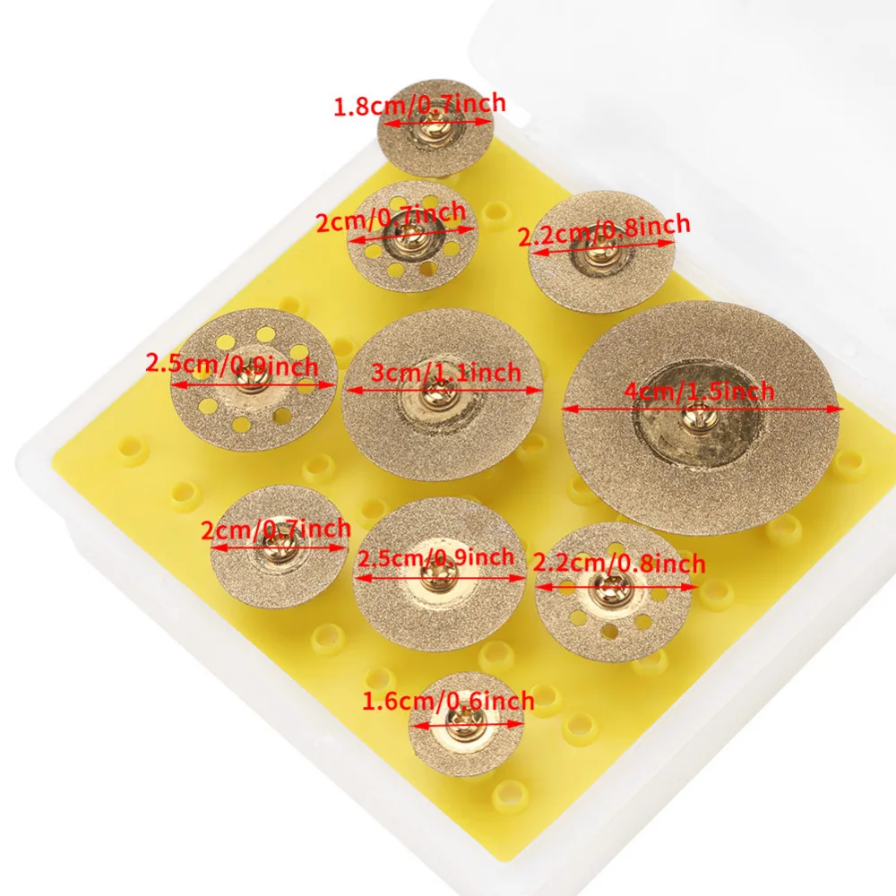 Walспереди 10 шт. алмазные режущие диски пилы роторные инструменты Соединительный хвостовик шлифовальный набор твердых колес гравировка Driil Holed инструмент