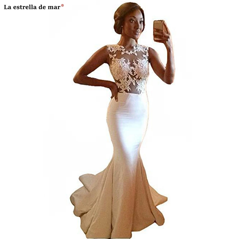

Vestido novia encaje 2019 new lace satin to see ivory sexy mermaid African wedding dress 2 in 1 cheap bride dresses custom