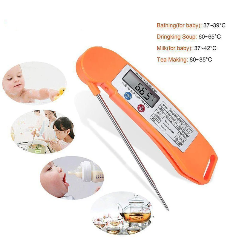 Foldable Food Thermometer Programmed Digital Kitchen Food Cooking BBQ Meat Fork Barbecue Probe Type Temperature Gauge
