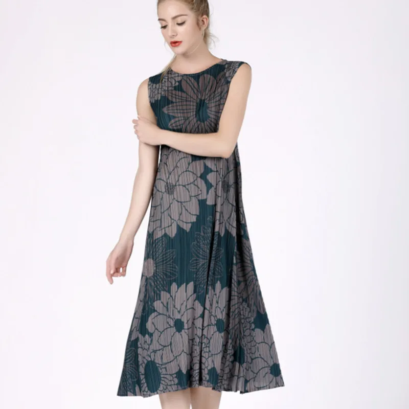 

LANMREM 2019 New Fashion Summer High Quality Print Pleated Clothing Female's Short Sleeve O-neck Hot Sale Dress Vestido YF916