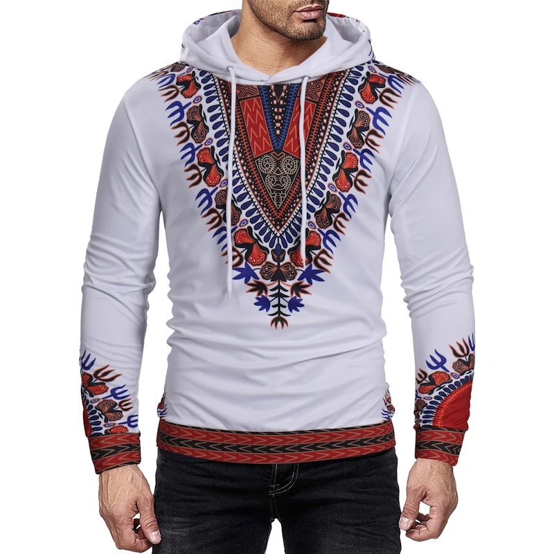 African Dashiki Print Hoodie Sweatshirt Men 2021 Fashion 3D White ...