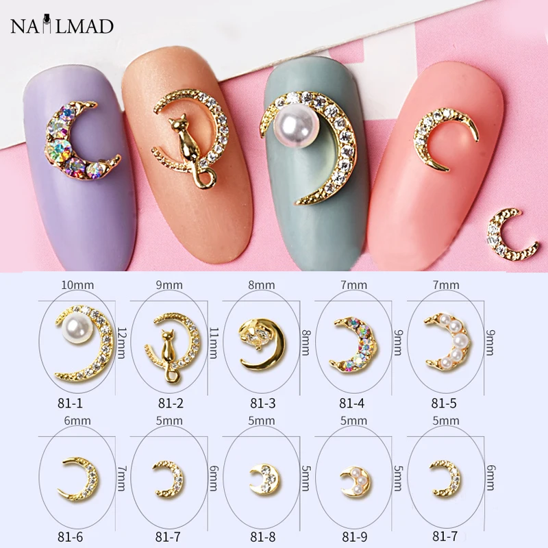 

5pcs Metal Moon Nail Art Decoration Metal 3D Nail Stud Bowknot Pearl Nail Charm Decoration DIY Nail Accessory
