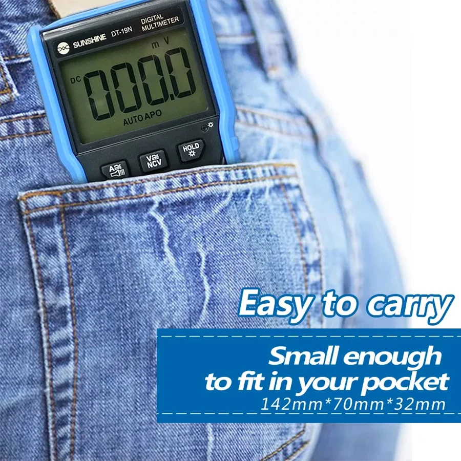 Mini Smart Multimeter Range Mobile Phone Repair Digital Multimeter AC DC Resistance Tester SUNSHINE DT-19N