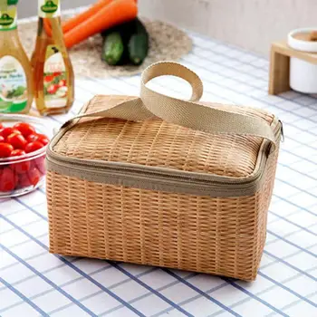 

Lunch Bag for Women kids Men Cooler Lunch Box Bag Imitation Rattan Lunch Bag Insulation Package
