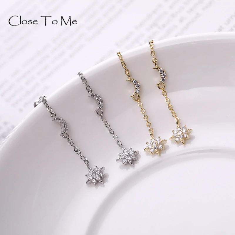 

Close To Me S925 Sterling Silver Handmade Fine Jewelry Moon Stars Simple Personality Drop Earrings for Women