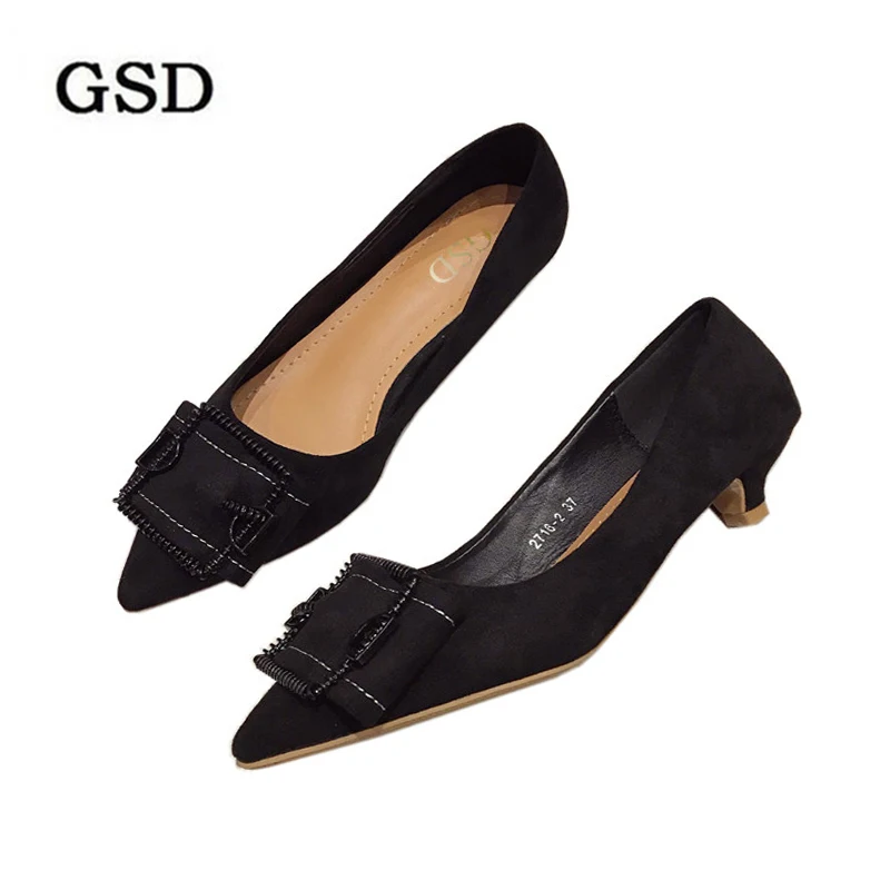 

New Spring Fashion Women Pumps Shoes Comfortable Suede Casual Metal Buckle Pointed Toe Boat Shoes For Office Ladies Shoe
