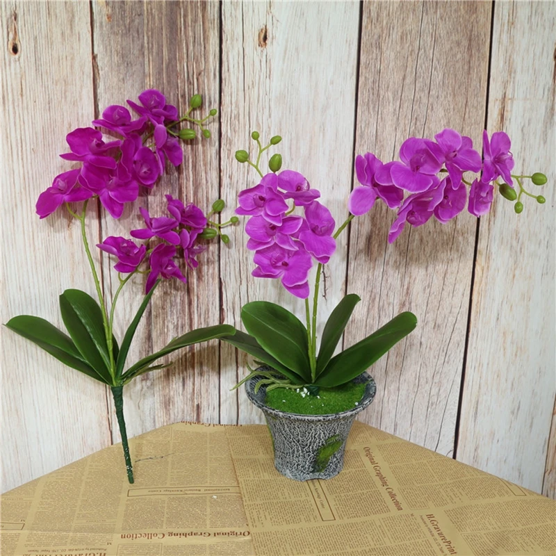 

2 Branch Artificial Phalaenopsis Flower Real Touch Latex Butterfly Orchid Flores with Leaves Wedding Home Office Decoration