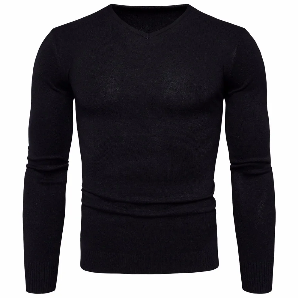 Spring Autumn Men's Cotton V-neck Sweater Plus Size Fashion Slim Fit Solid Knitted Long-sleeved Pullovers Sweater Men Tops M-2XL