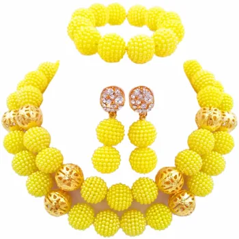 

Fashion Yellow Simulated Pearl Jewelry Set Nigerian Wedding African Beads Jewelry Sets for Women 2ZQJS15