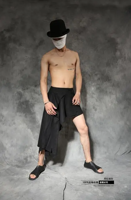 Персонализированная юбка-брюки для мужчин в стиле панк, мужские ассиметричные брюки, Мужская юбка, черные брюки, hombre cargo, весна - Цвет: Черный