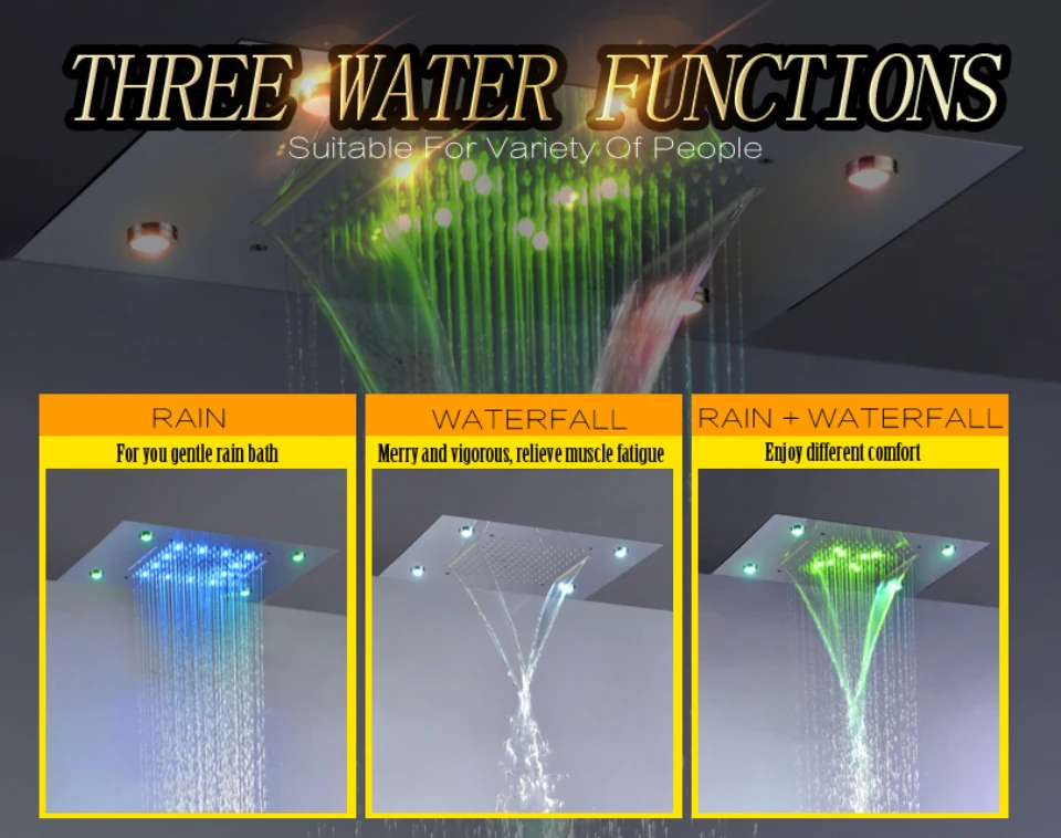 Bathroom Rain And Watefall Shower Faucet Set 50X36 CM LED Shower Head Large Water Flow Shower Valve 008-50X36K-6MP Bathroom Rain And Watefall Shower Faucet Set 50X36 CM LED Shower Head Large Water Flow Shower Valve 008-50X36K-6MP