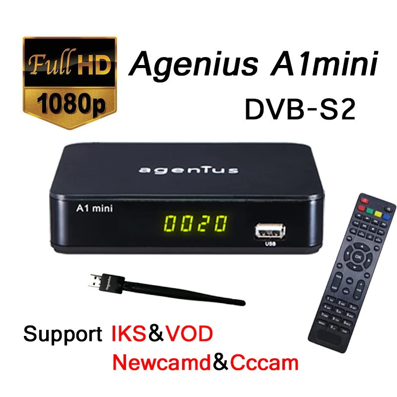 Agenius A1 мини спутниковый ТВ приемник Поддержка USB Wifi VOD YOUTUBE CCCAM Vu Biss ключ PVR tv Box DVB-S2 ДЕШИФРАТОР спутникового телевидения