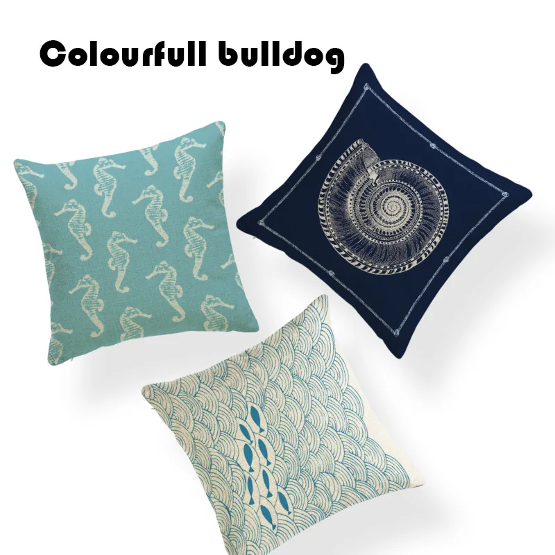 

Stylish Ocean Navy Blue Watercolor Fish Starfish Cushion Cover Decor Sofa Cute Office 17X17 Without Inner Houseware Throw Pillow