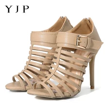 

YJP Gladiator Sandals Pumps Women Shoes High Heels PU Leather Peep Toe Hollow Out 8cm Thin Heels Ladies Shoes Summer Stiletto