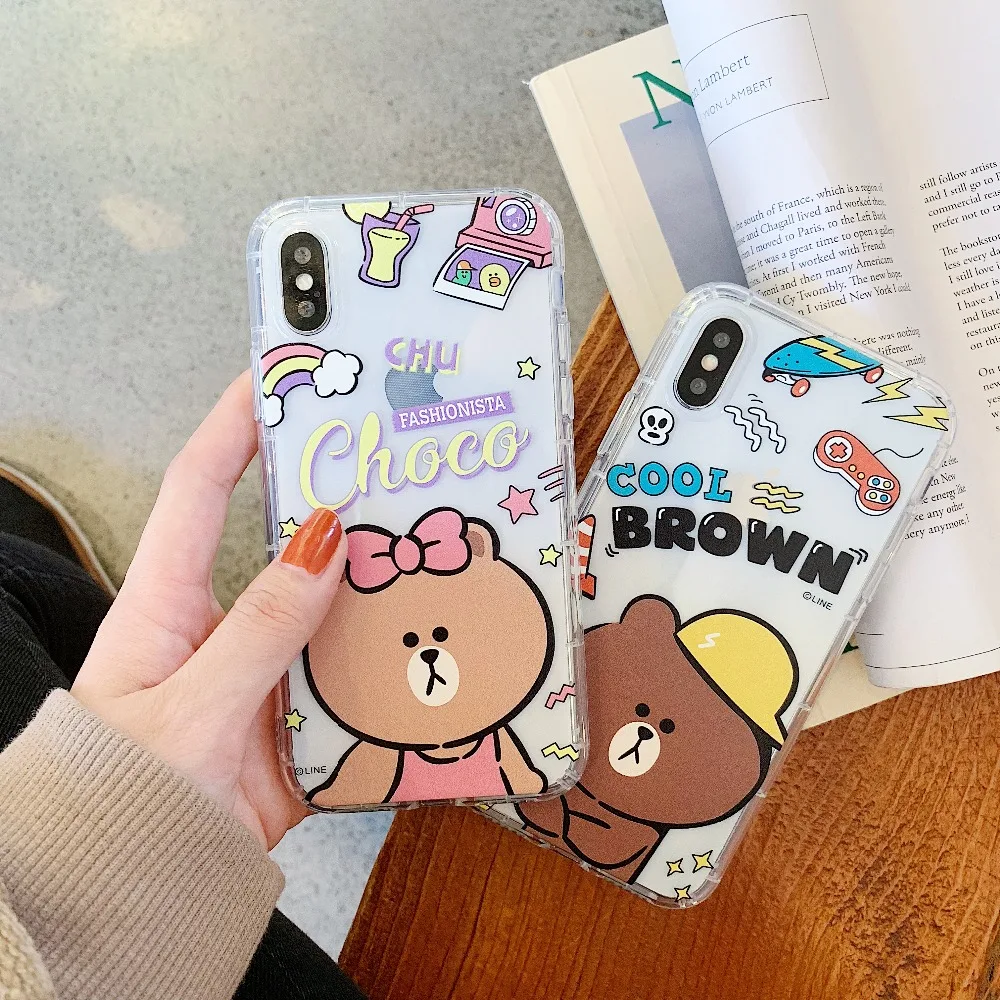 

Cony Brown Bear Phone Cases For iPhone 6 6S 7 8 Plus Case Silicone Soft TPU Airbag Back Cover Case For iPhone X XS 6 S 7 8 Plus