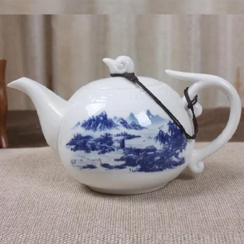 

2017 Chinese Kung Fu teapot Creative high white tiles blue and white ceramic teapot, pure hand painted ceramic pot