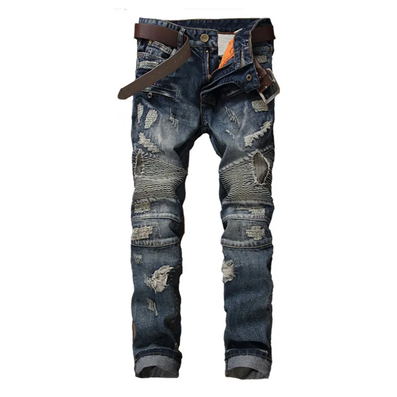 2019 Новая мода личности для мужчин's мотобрюки Мужчин's декоративная заплатка джинсы мужские дырявые ноги брюки для девочек более Размеры 29-34