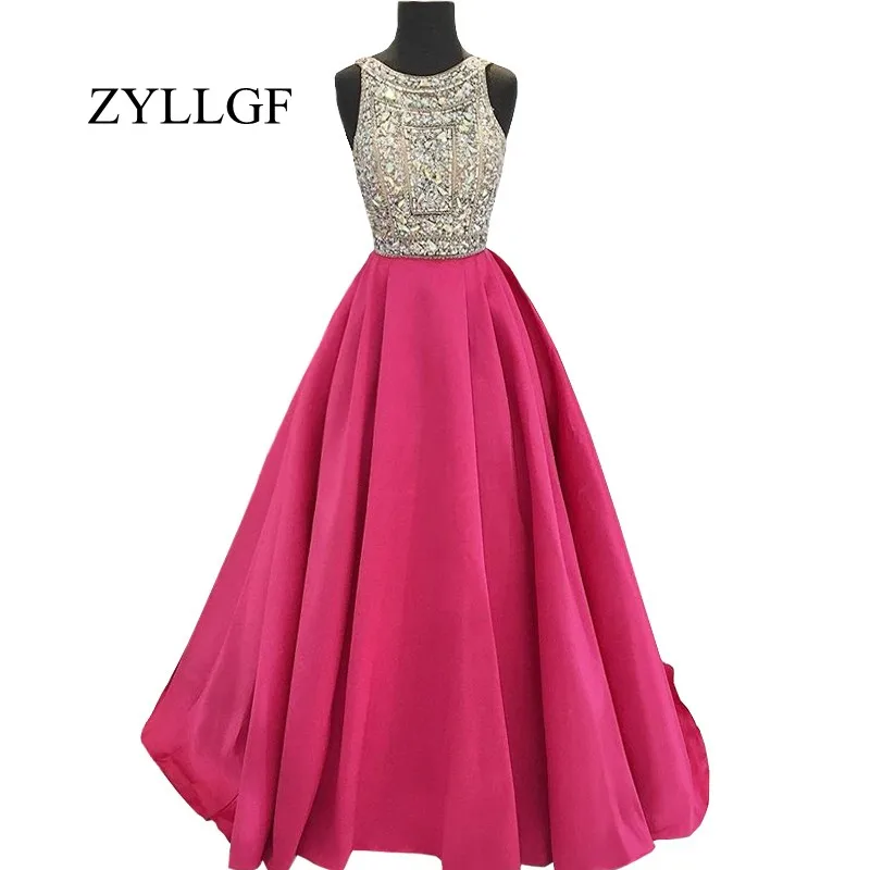 ZYLLGF Длинные вечернее платье 2019 элегантный тяжелый бисерный кристаллы ярко-розовый Сексуальная спинки Для женщин выпускного вечера