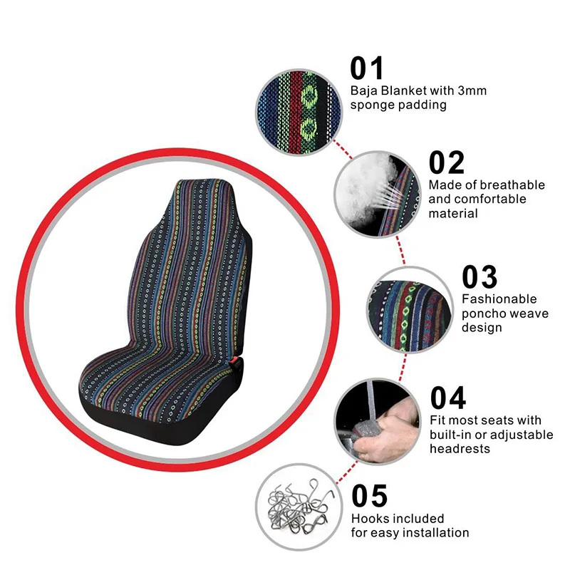 Generic Universal Stripe Colorful Front Seat Covers Saddle Blanket Baja Bucket Seat Cover For