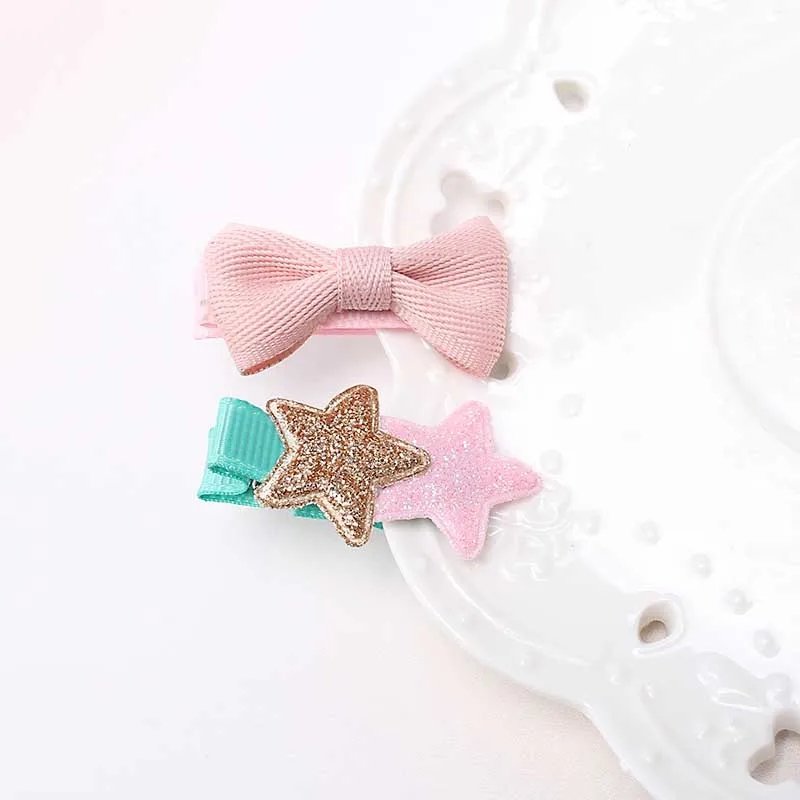 

1Set=2pcs Cute Style Hair Accessories New Shiny Star Girl Accessories Girls Flower Bow Hairpins Kids Headderess Hair Clip