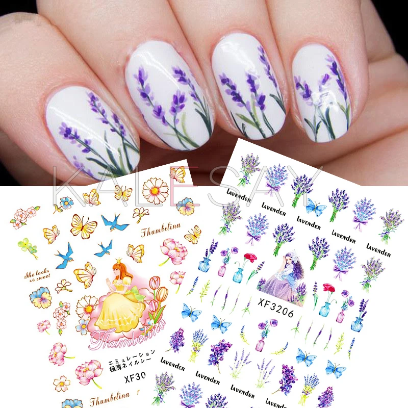 

Flower Faerie Nail Art Sticker for Design Decoration Lavender Nail Stickers Decal Back Glue Sticker on Nail Inscription Manicure