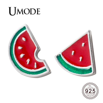 

UMODE Pure 925 Sterling Silver Earrings for Women Summer Watermelon Stud Earrings S925 Silver Fine Jewelry Girls Party ULE0570