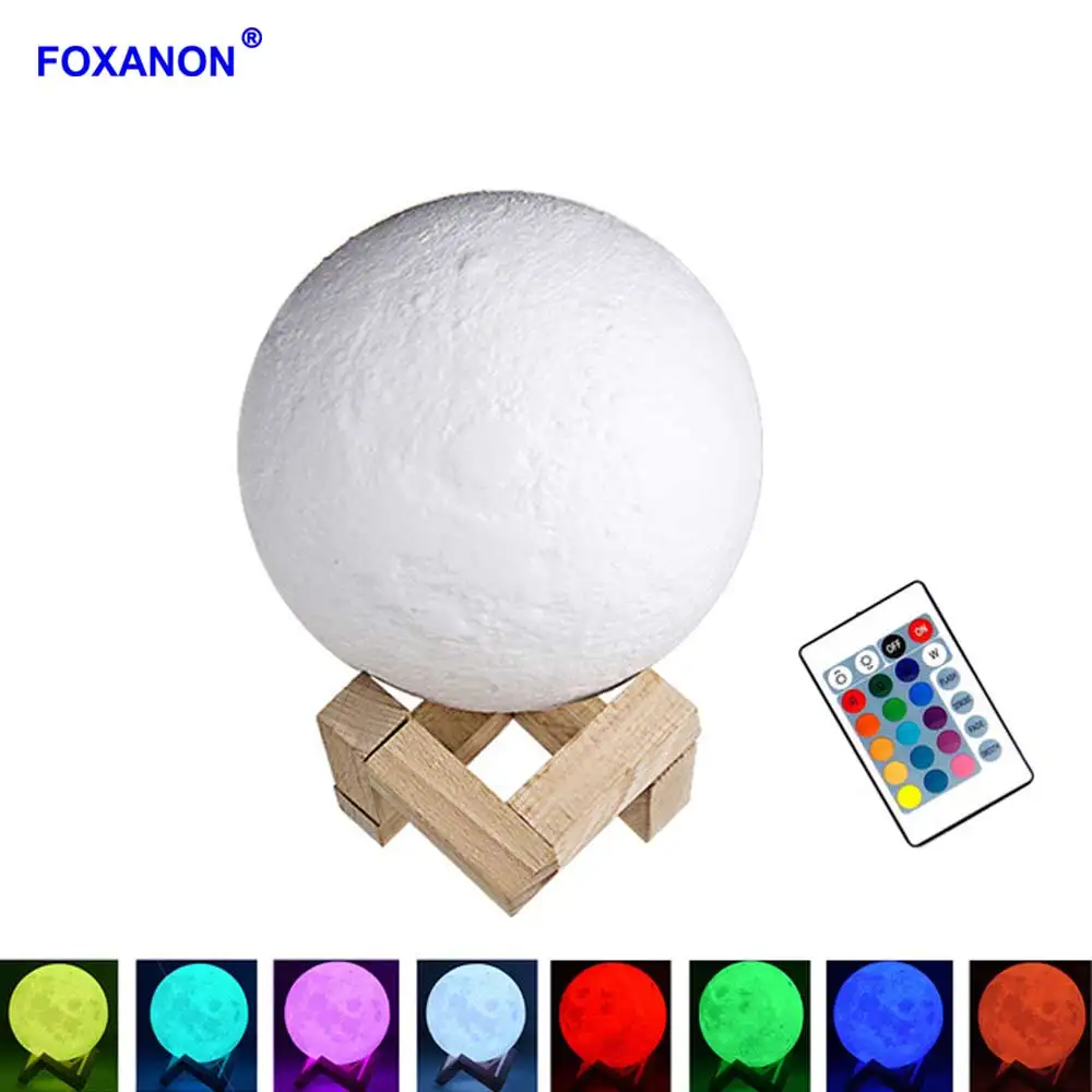 Foxanon الجدة الإضاءة قابلة للشحن LED أضواء ليلية 3D طباعة مصباح قمري 16 ألوان تغيير USB إحساس اللمس المنزل خزانة ديكور